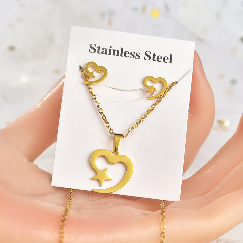 Women'S Gender Simple Style Animal Cross Heart Shape Titanium Steel Plating Jewelry Set 1 Set
