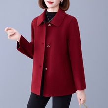 中老年妈妈秋冬羊毛呢子大衣时尚高档喜婆婆婚宴双面呢外套女新款