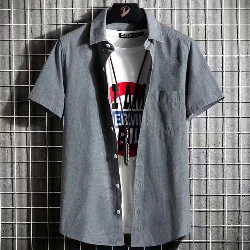 2022 camisa de manga corta de los hombres de verano nuevo estilo coreano casual Slim Top hombres de negocios Oxford camisa de color puro