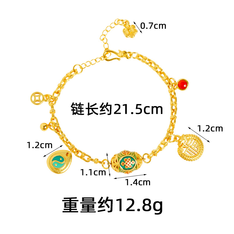 Vietnam Sha Jin Fengxiang Yun Tai Chi Fu pulsera chapado en oro no se desvanecerá retro joyería Yiwu al por mayor