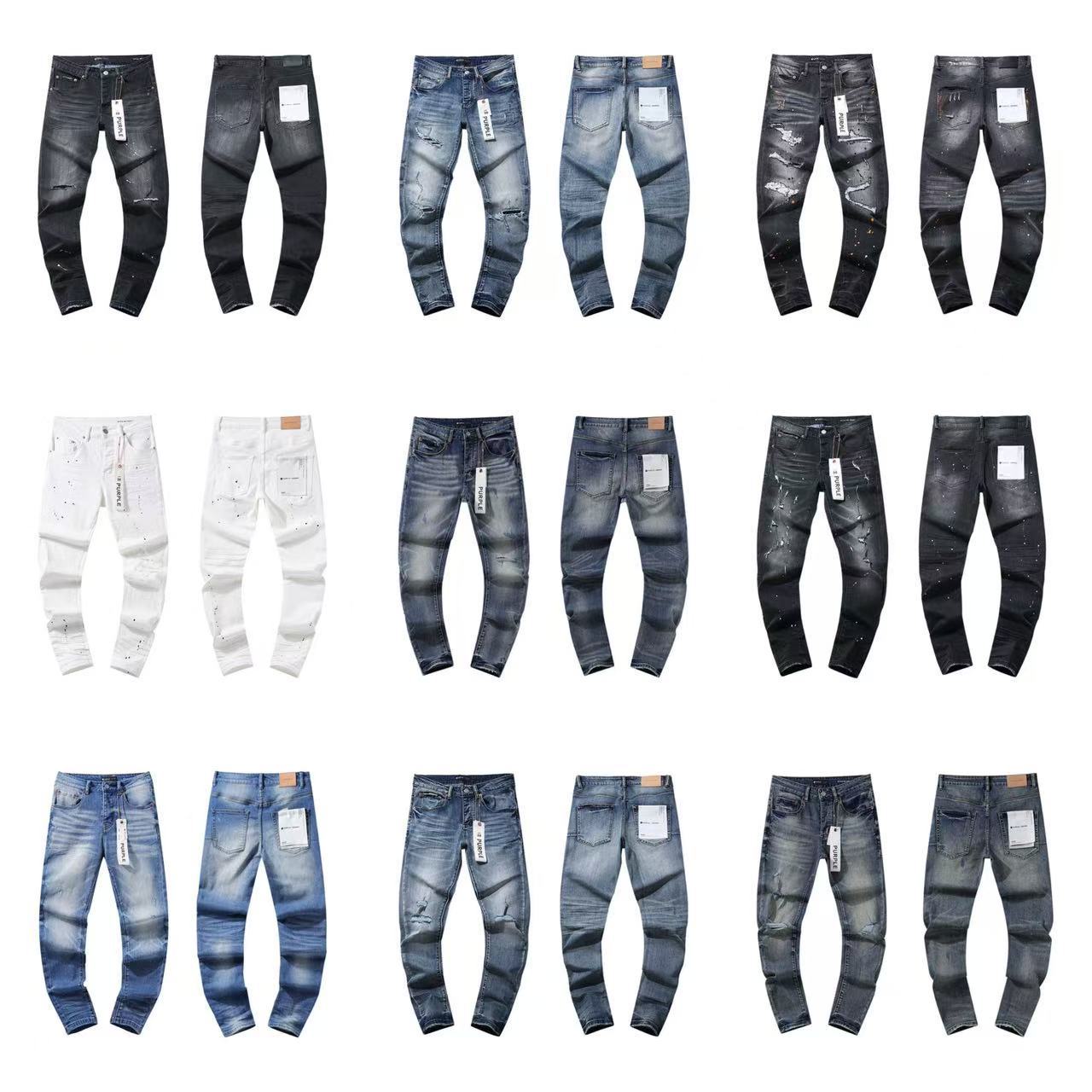 Cross-Border Trendy Brand Purple Brand Fashion High Street Ripped Men's Washed Jeans Casual Pants in Stock