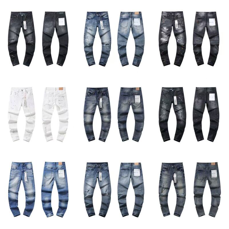 Cross-Border Trendy Brand Purple Brand Fashion High Street Ripped Men's Washed Jeans Casual Pants in Stock