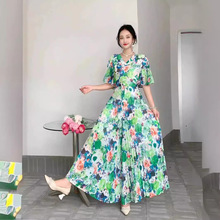 高级感雪纺印花宽松中长连体裤夏季新款遮肉显白连体裤裙