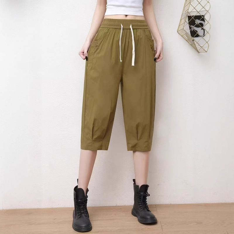 Quick-Dry Cotton Capri Pants for Women, Summer Thin Style 2026 New High-Waisted Loose Casual Plus-Size Slimming Mid-Length Harem Pants