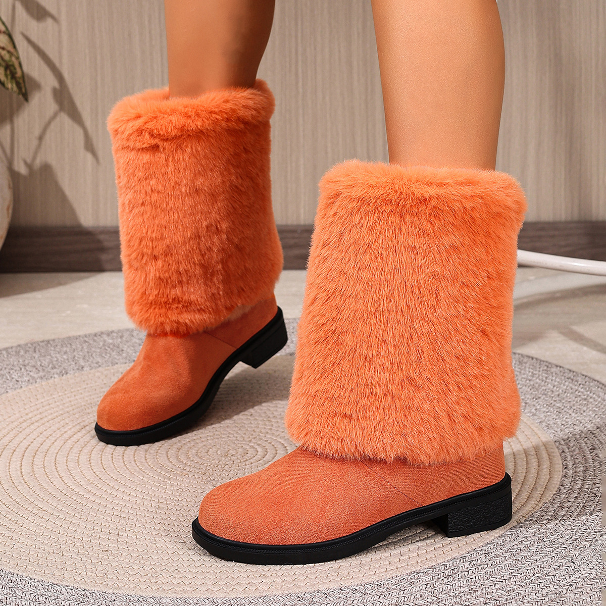 Botas de neve para mulher em camurça forradas com lã quente_voghion.com