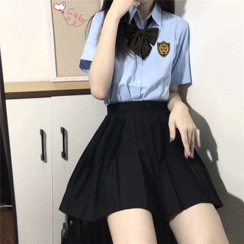 Jk Uniform Skirt Genuine Large Size Blue Shirt Female Thai School Uniform Korean Class Uniform Summer Preppy Style Suit Full Set Jk Uniform Skirt Genuine Large Size Blue Shirt Female Thai School Uniform Korean Class Uniform Summer Preppy Style Suit Full Set
