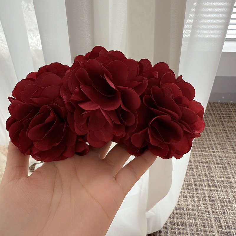 Vintage stijl wijnrode bloem haarclip elegante boho haarspeld_voghion.com