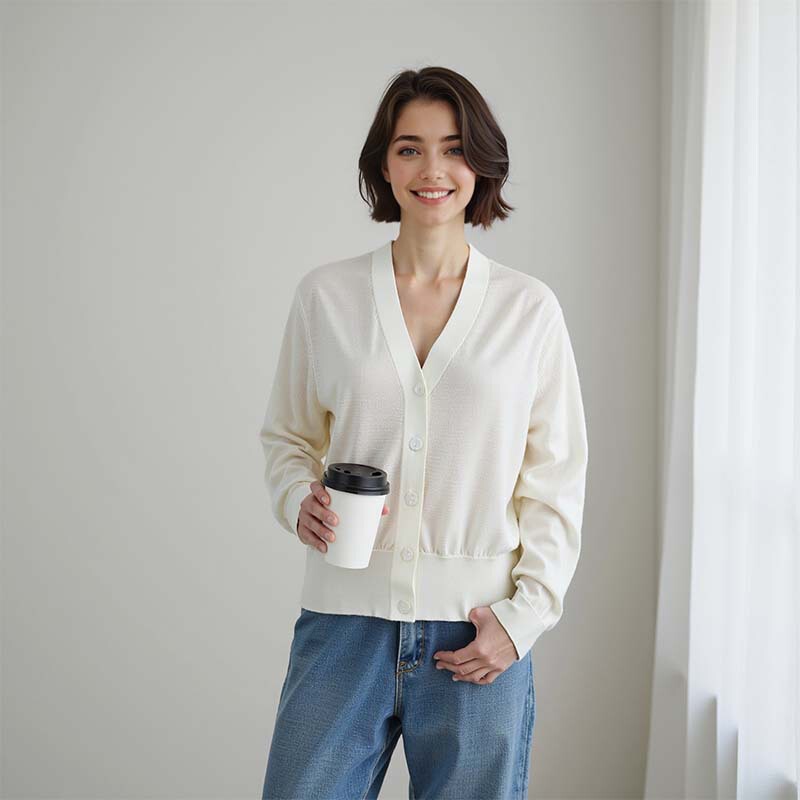 [Five Buttons] Single-Breasted V Neck Knitted Cardigan for Women 2025 Early Autumn New Worsted Wool Sweater Top Jacket