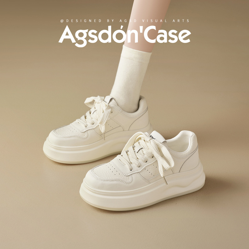 Zapatos blancos de suela gruesa para mujeres 2026 nuevos zapatos de skate de primavera con suela suave ligera y zapatos casuales de lana