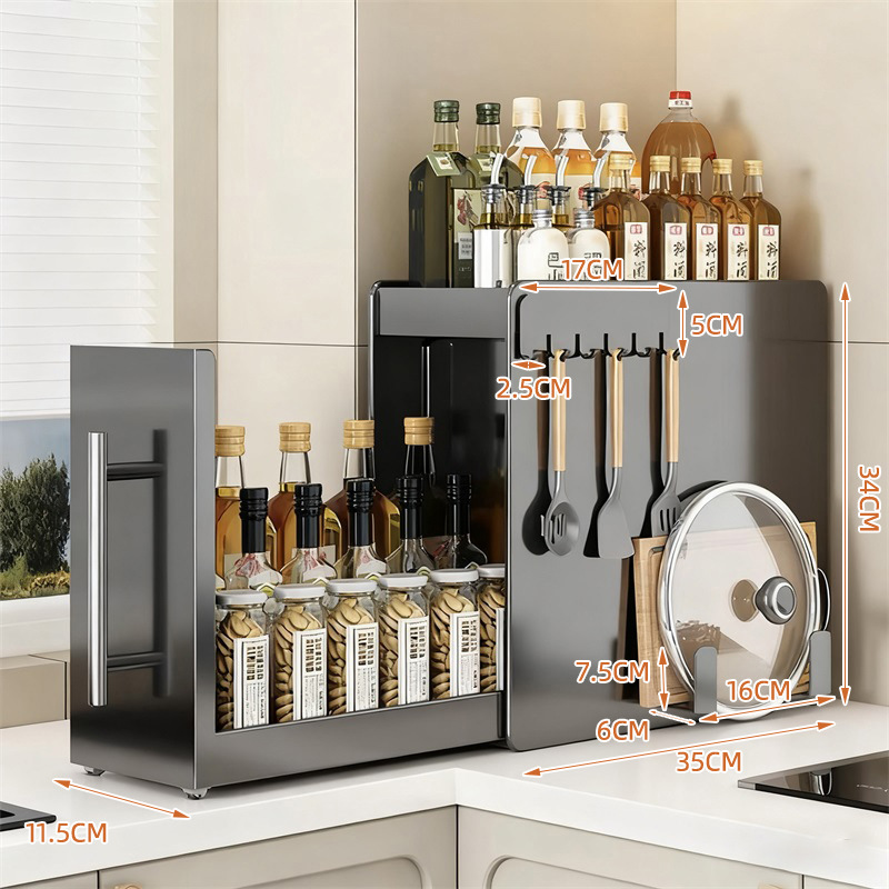 カウンタートップ引き出し式収納ラック狭い防塵鉄製収納ラック調味料整理新しいキッチン調味料ラック