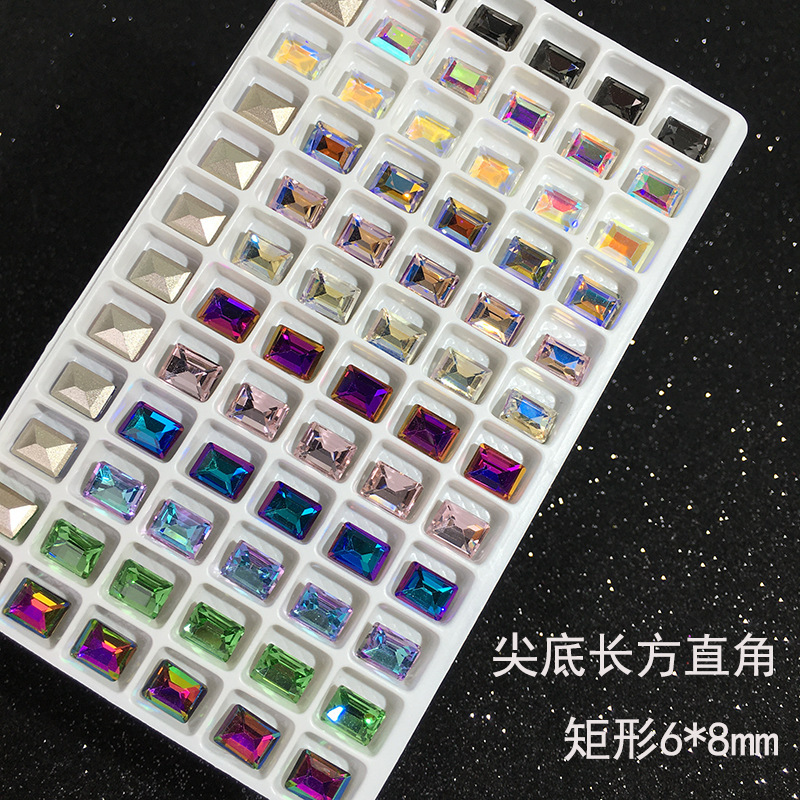 Tiktok style pointed-bottom shaped rectangular rectangular rectangular colorful colorful diamond 6 * 8mm manicure nail jewelry diy accessories Tiktok style pointed-bottom shaped rectangular rectangular rectangular colorful colorful diamond 6 * 8mm manicure nail jewelry diy accessories