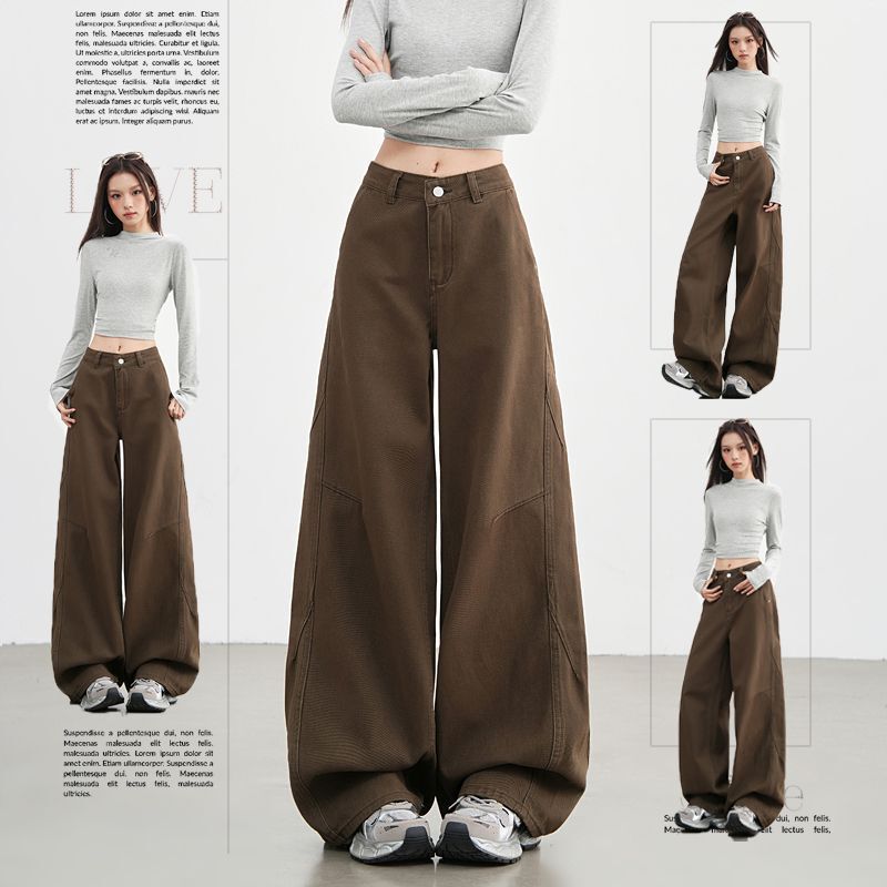 Wide-Leg Jeans, Loose-Fitting Women's Straight-Leg Jeans, Curved-Leg Jeans, Women's High-Waisted Slimming Jeans, Women's Clothing
