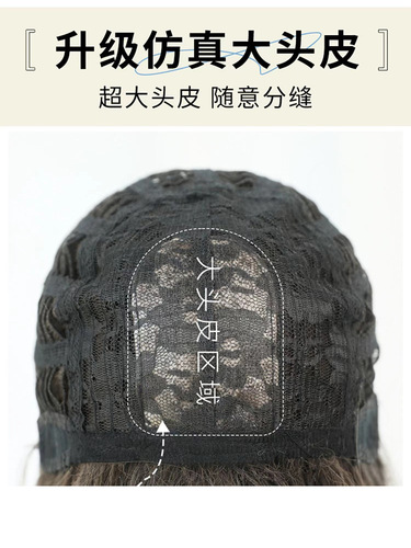 Wig full headgear, natural and realistic air bangs, long straight hair, fashionable face-shaping, high temperature silk full headgear, wig headgear