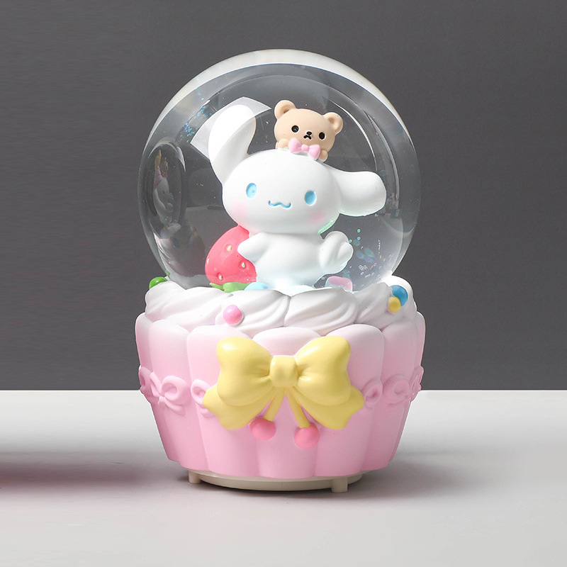 Pequeño libro rojo estilo caliente perro de orejas grandes bola de cristal caja de música nieve brillante niña dormitorio decoración de escritorio regalo