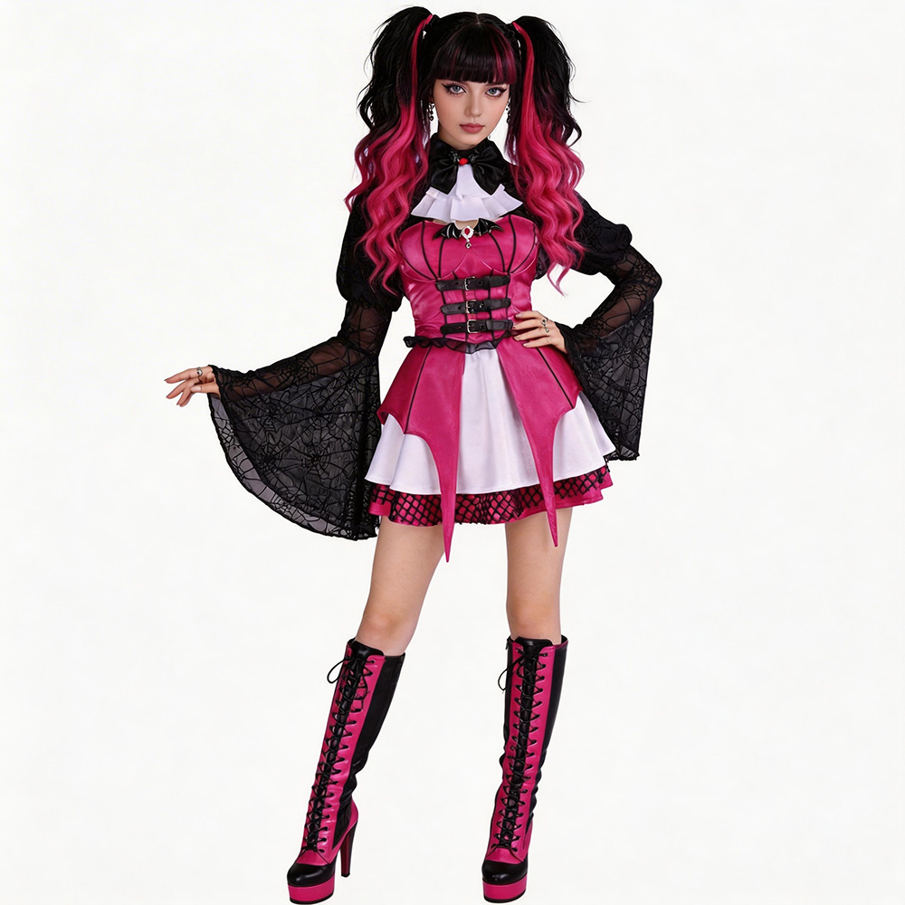 Elf High School Vampire Draculaura Cosplay Costume Sexy Waist-Cinching Lolita Short Skirt Women's Set Cosplay