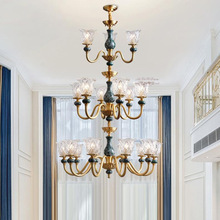 美式别墅吊灯复式楼客厅灯全铜三层中空复式公寓LOFT简欧式楼梯灯