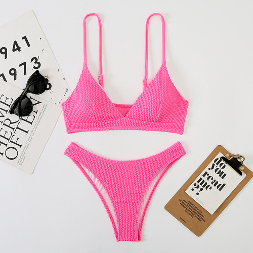 New split wavy pattern women's bikini mesh three-piece set Women's printed Brazilian sexy swimsuit swimsuit