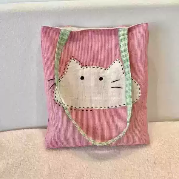 2026 New Japanese-Style Single-Shoulder Canvas Bag Versatile Simple Canvas Women's Bag Cute Cartoon Cat Commuter Bag Double Shoulder Bag