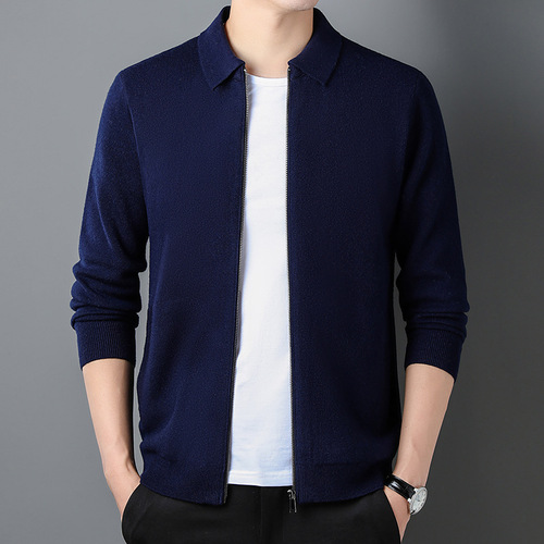 2024 Spring Basic Mass Male Cardigan Business Gentleman Crew Neck Sweater Men's Wool Sweater Thick Warm