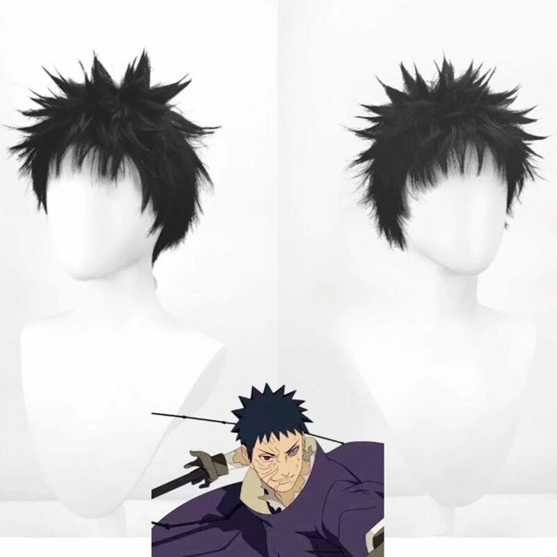 Naruto Uchiha Obito Cosplay Wig Black Fluffy Short Hair Rose Net