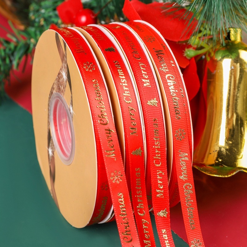 メーカースポット卸売りmerry christmasアルファベット箔押し赤ねじ帯緑クリスマスリボン|undefined
