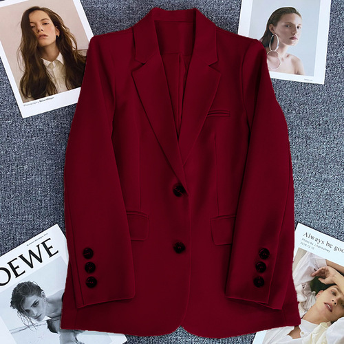 Red suit and jacket for women 2026 spring and autumn loose casual temperament commuting street small suit and jacket for women