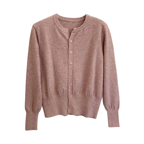 Early Autumn Soft and Chewy Thin Knit Cardigan for Women, Korean Style Round Neck Loose Short Sleeve Outerwear Top