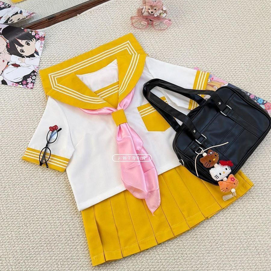 Original Japanese style yellow summer new authentic three-color JK uniform short-sleeved middle school sailor suit soft girl set