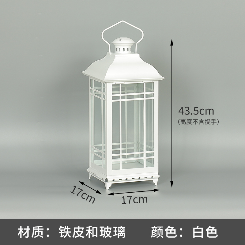 Blanco boda candelabro linterna boda carretera plomo accesorios atmósfera lámpara Marruecos viento lámpara decoración a prueba de viento vela pantalla