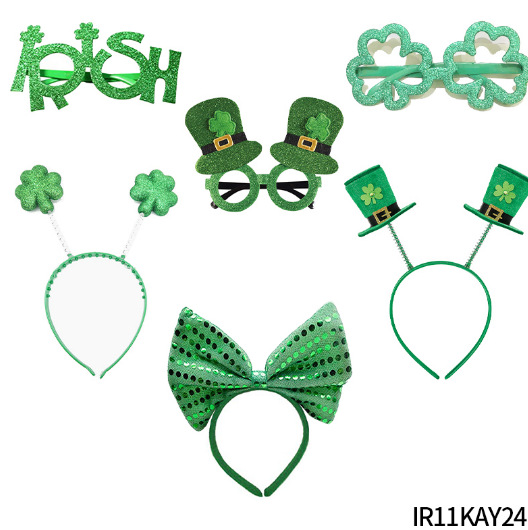 Nueva llegada Día de San Patricio fiesta atmósfera vestir trébol gafas cabeza hebilla 6 piezas conjunto traje de Irlanda