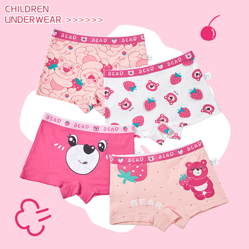 Wholesale New Girls' Combed Cotton Underwear Boxer Strawberry Girl Bear Type a Baby Medium and Large Kidsren's Shorts