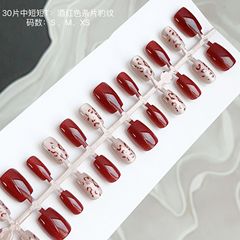 酒紅色條片豹紋穿戴甲美甲甲片美甲貼片批發成品條子穿戴甲片