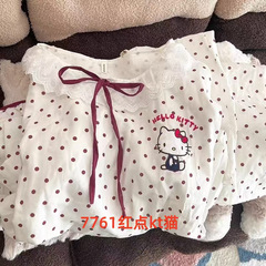 跨境花边圆领睡衣女春秋长袖长裤云朵棉卡通甜美家居服女套装