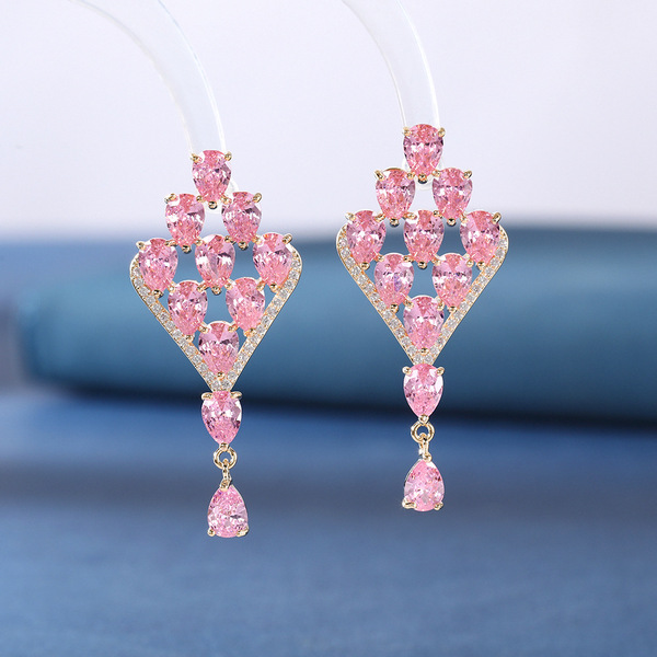 Geometric capacious elegant earrings drop-shaped with zircon