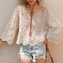 初秋波西米亚别致设计感漂亮小衫针织衫镂空复古长袖宽松上衣 026