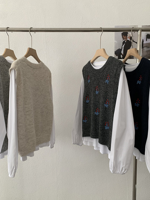 衣长55胸围50 羊驼绒针织毛衣马甲上衣花卉绣花精品时尚套头衫|undefined