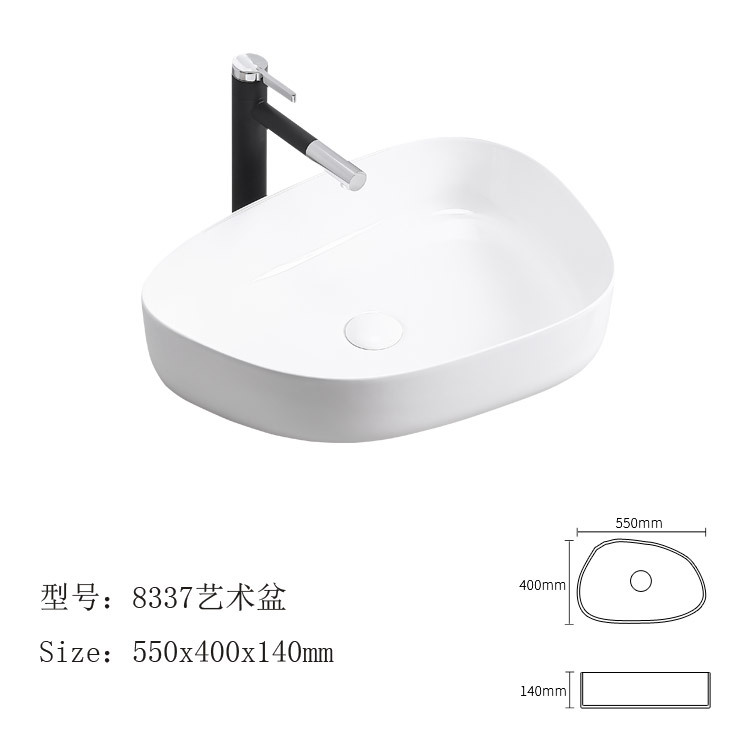 Lavabo artístico sobre encimera, lavabo integrado de cerámica, lavabo de cerámica para hotel, lavabo sobre encimera con borde fino, lavabo individual pequeño para el hogar image 4