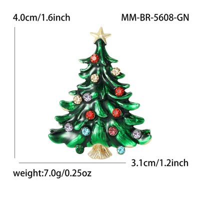 European and American New Style Enamel Rhinestone Christmas Tree Brooch Alloy Enamel Fashion Jewelry Versatile Wholesale (Yaxa sancaqları) - green-5608-gn