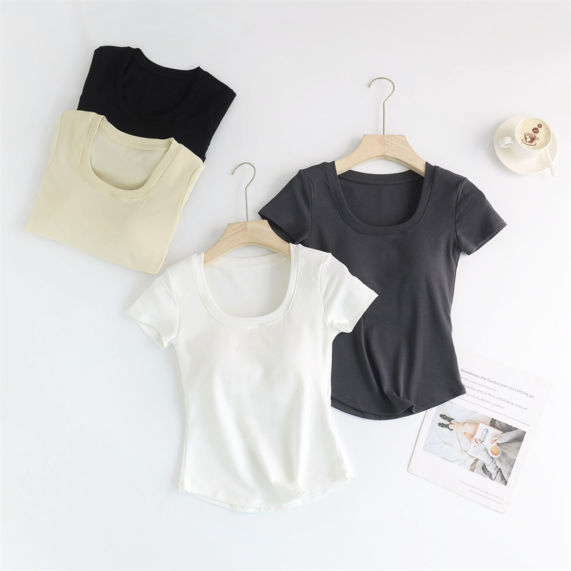 2026 Tencel Lyocell Cool and Smooth Slim-Fit Short-Sleeve T-Shirt for Women, Summer Top with Built-In Bra Pads, No Need to Wear a Bra