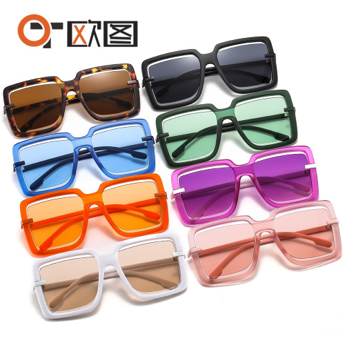 New large frame hollow jelly color marine sunglasses personalized ins men's and women's cross-border UV400 sunglasses 7906