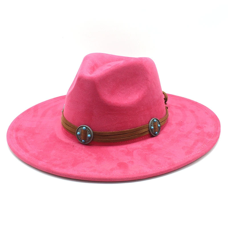 Suede cowboy hat, men’s jazz/fedora style, bow and concho band, 56–59 cm