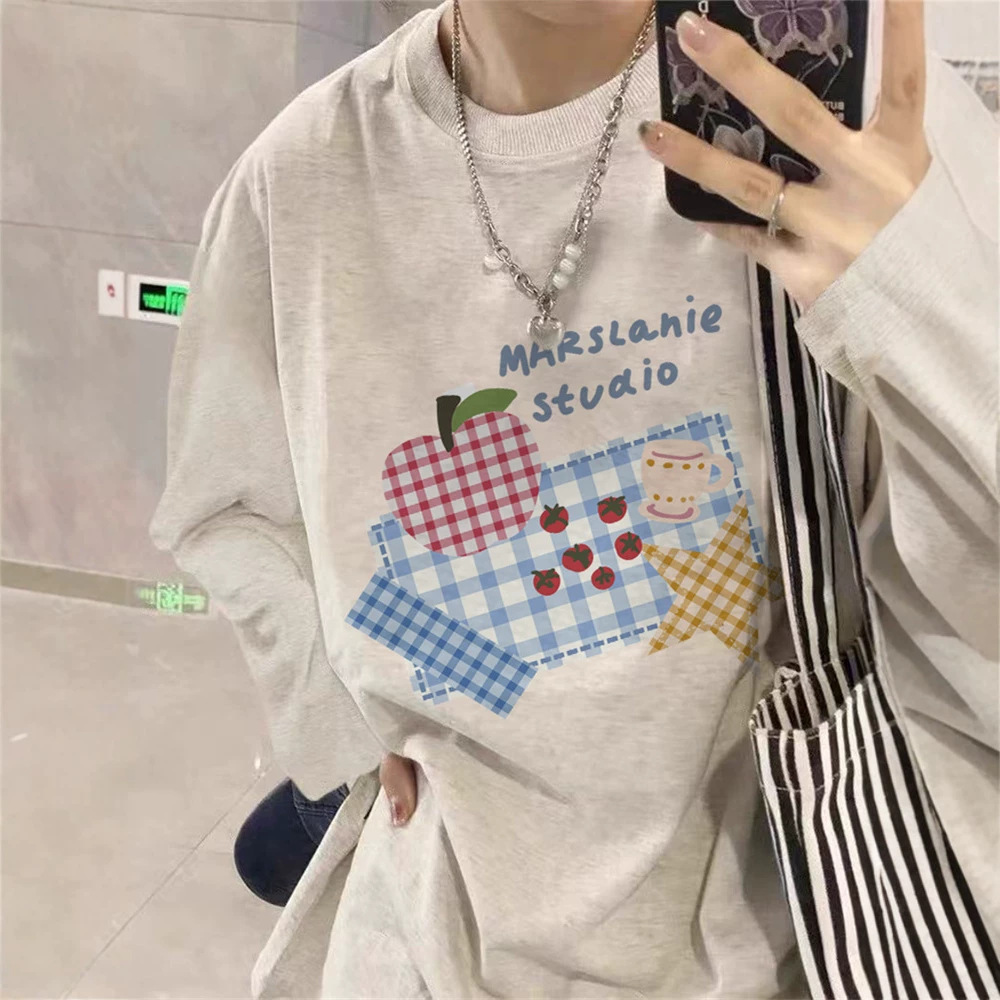 100% Pure Cotton American Retro Gray Long-Sleeved T-Shirt for Men and Women, Spring and Autumn Design, Loose Trendy Brand Couple T-Shirt