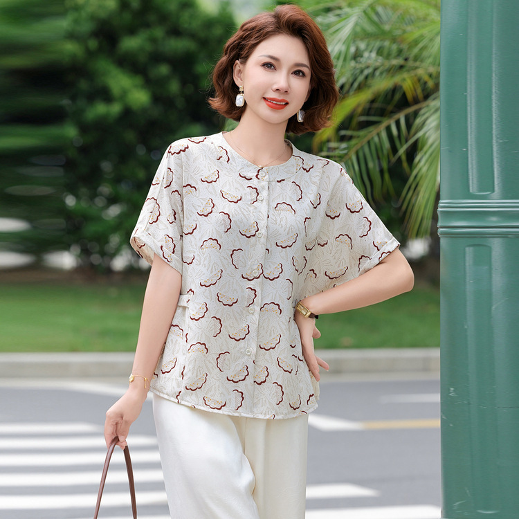2025 New Summer Shirts for Middle-Aged and Elderly Mothers, Stylish Large Size Women's Printed Color Matching Slim Short-Sleeved Shirts 2025 New Summer Shirts for Middle-Aged and Elderly Mothers, Stylish Large Size Women's Printed Color Matching Slim Short-Sleeved Shirts