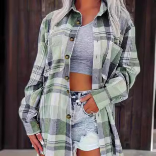 2024 Autumn New Women's Fashion Plaid Long Sleeve Women's Shirts Casual Large Size Women's Shirts Wholesale