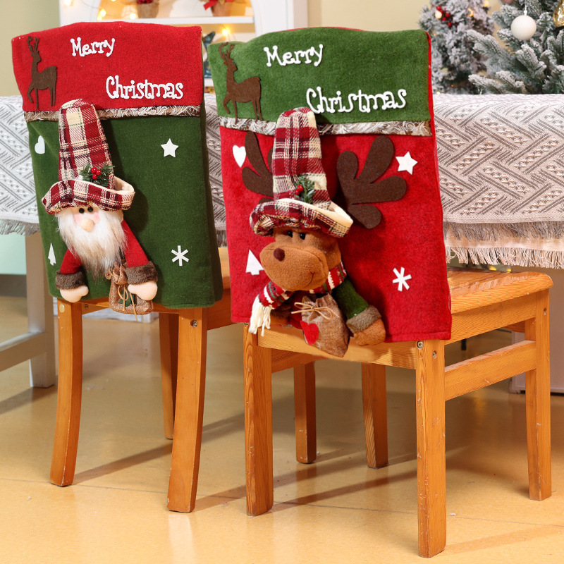Nouvelles décorations de table et de chaise de Noël Père Noël Bonhomme de neige Poupée stéréo Housse de chaise Robe de maison_voghion.com