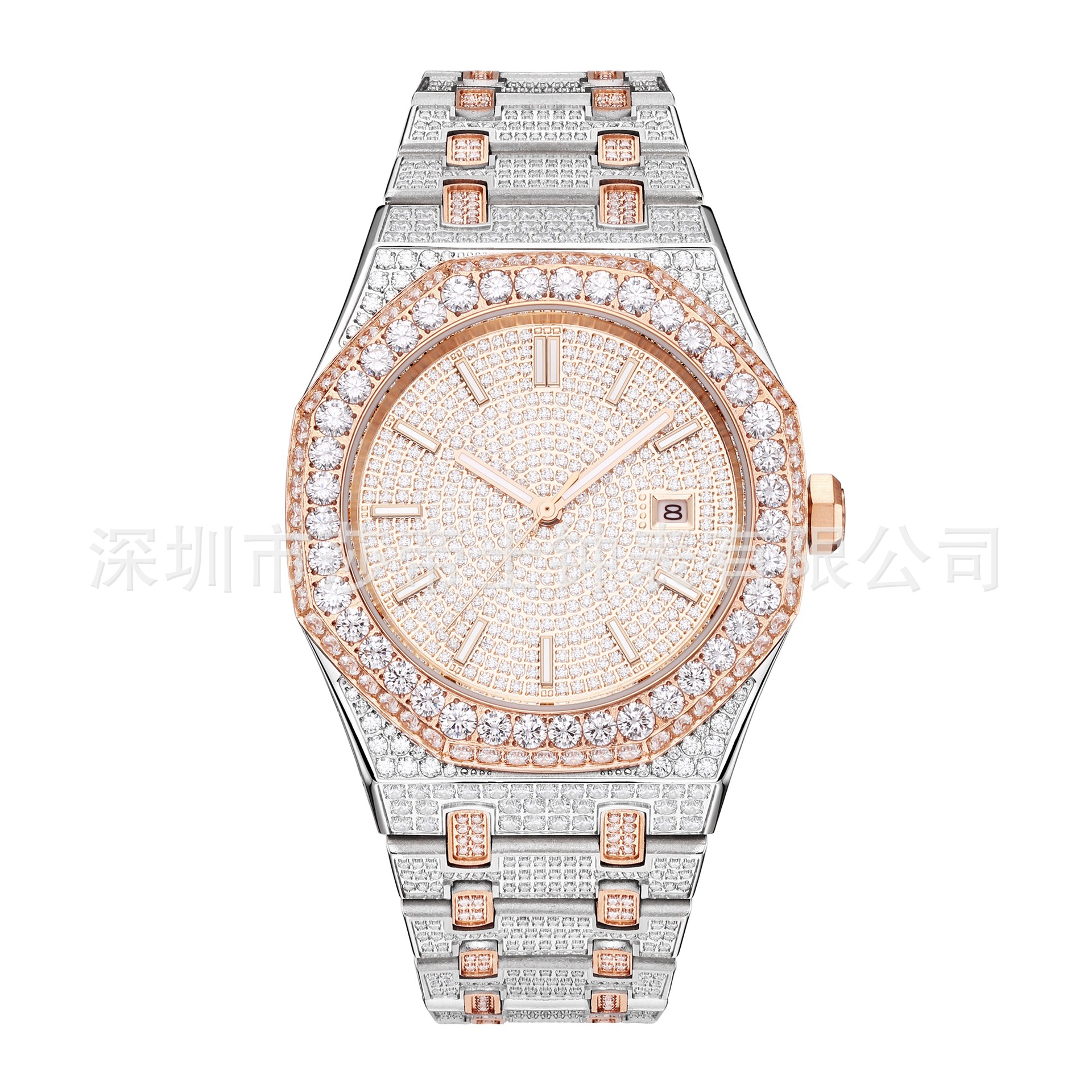 Factory Wholesale and Retail Men's Luxury Diamond-Encrusted Watch Stainless Steel Analog Round Dial Can Be Shipped in One Piece