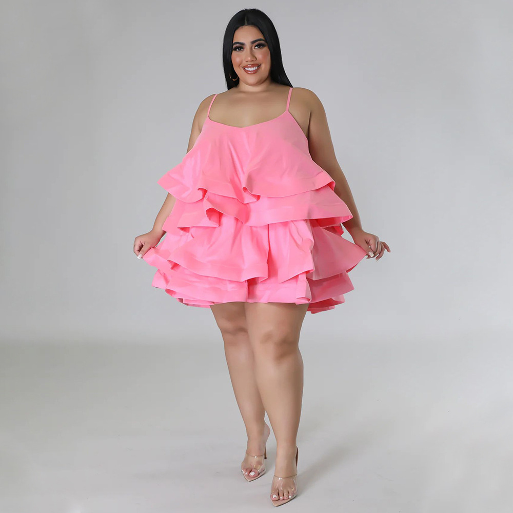 Sexy ärmelloses Rüschenkleid für Damen, verstellbare Schulterträger, europäisch-amerikanischer Stil, Dropshipping möglich, Übergrößen_voghion.com