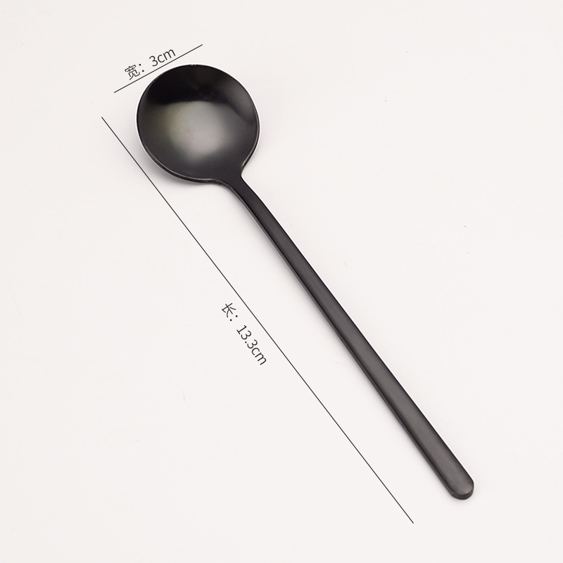 Cruzar la frontera de acero inoxidable 304 agitación creativa cuchara de café de titanio de oro de mango largo taza de postre de miel pequeña cuchara redonda