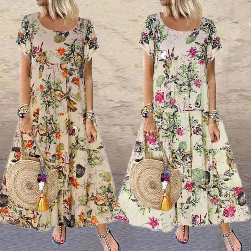 European and American Summer New Amazon Wish Independent Station Women's Short-Sleeved Round Neck Women's Dress Ready for Sale