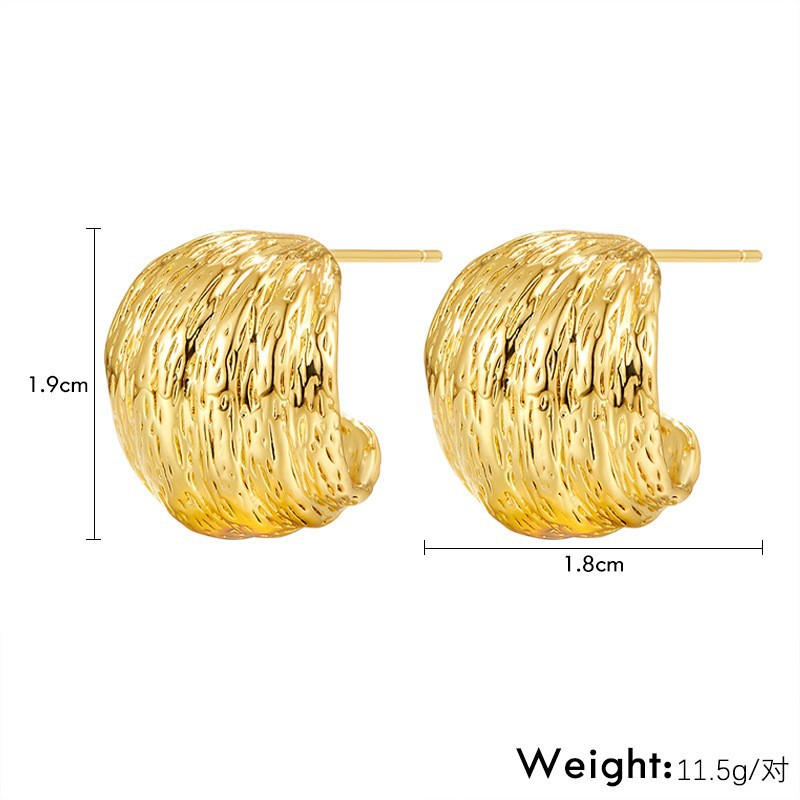 french-pleated-brushed-texture-earrings-for-women-personalized-fashion-c-shaped-high-sense-air-studs-earrings
